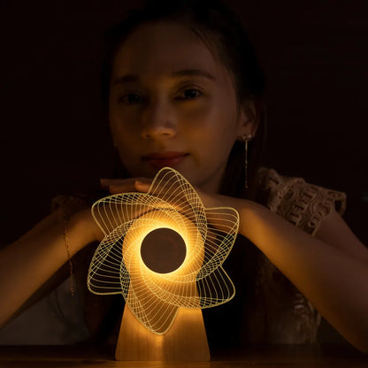 3D Windmill Night Light Wooden Rotating Music Box